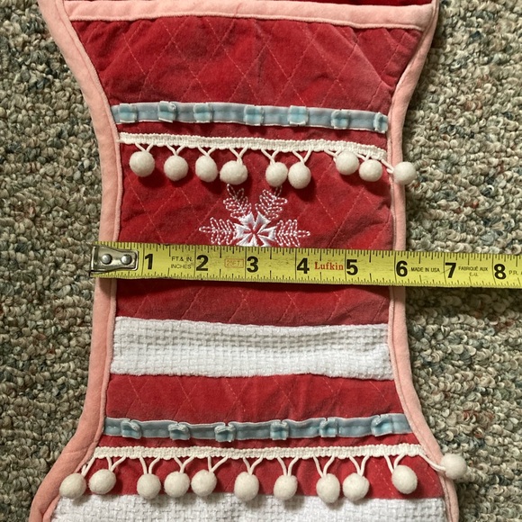 CHRISTMAS STOCKING Dog Bone Shaped Velour Mauve Blue White Red - Picture 6 of 6